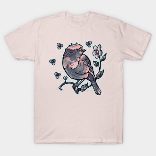 cute bird on branch and flowers T-Shirt